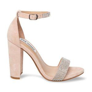 Carrson Rhinestone Suede Leather Ankle Strap Heel